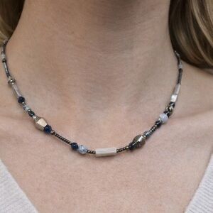 Elegant Beaded Necklace with Blue and Silver Accents